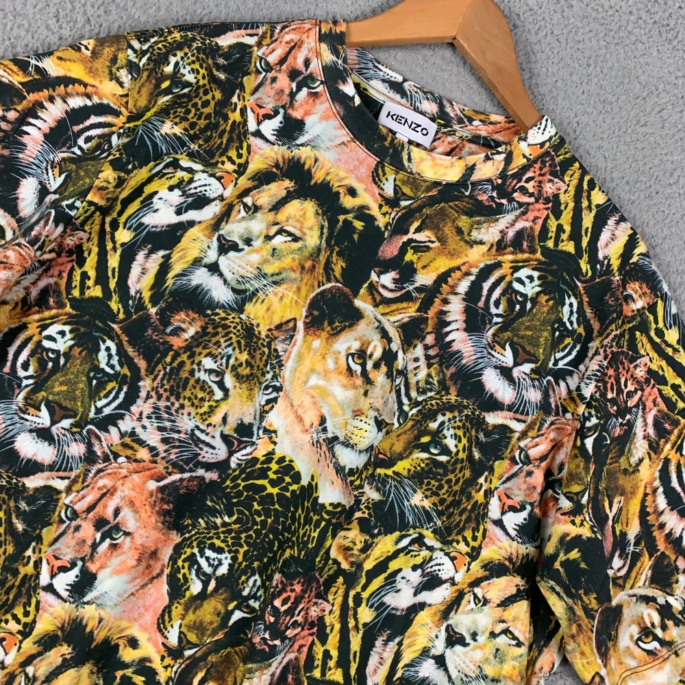 Kenzo T-Shirt Allover AOP Jungle Men's Large L Multi Tiger Lion Leopard Graphic